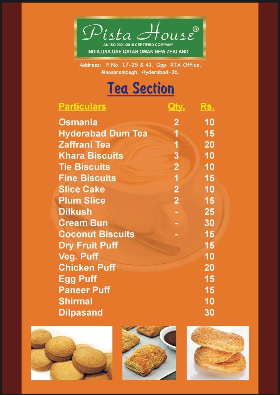 Menu at Pista House Moosarambagh, Hyderabad, Moosarambagh Rd