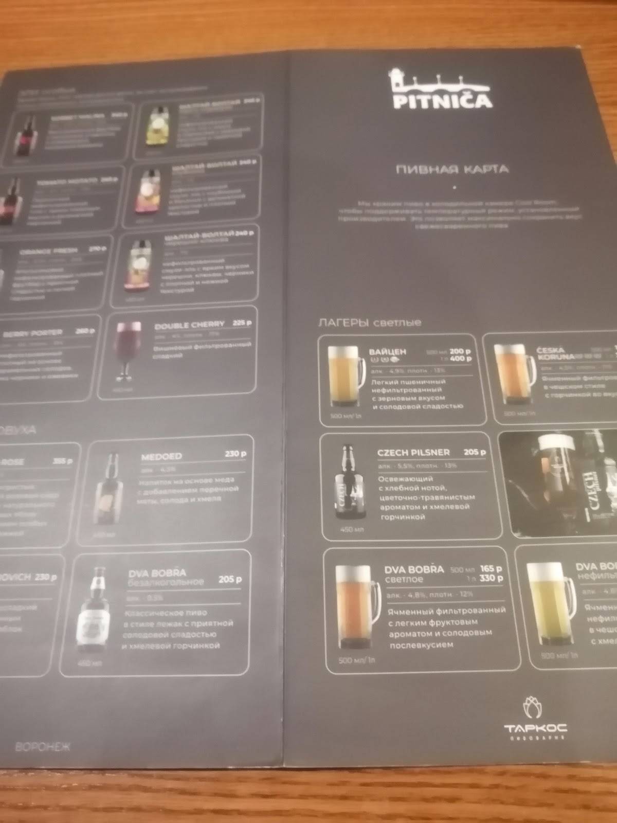 Menu de Czech Piwnica Pitnica