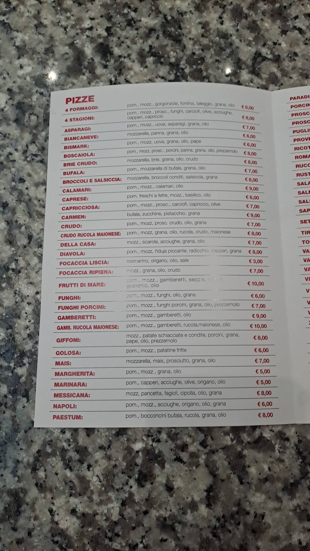 Menu di Pizza Da Asporto Vera Napoli Peluso Carmela 