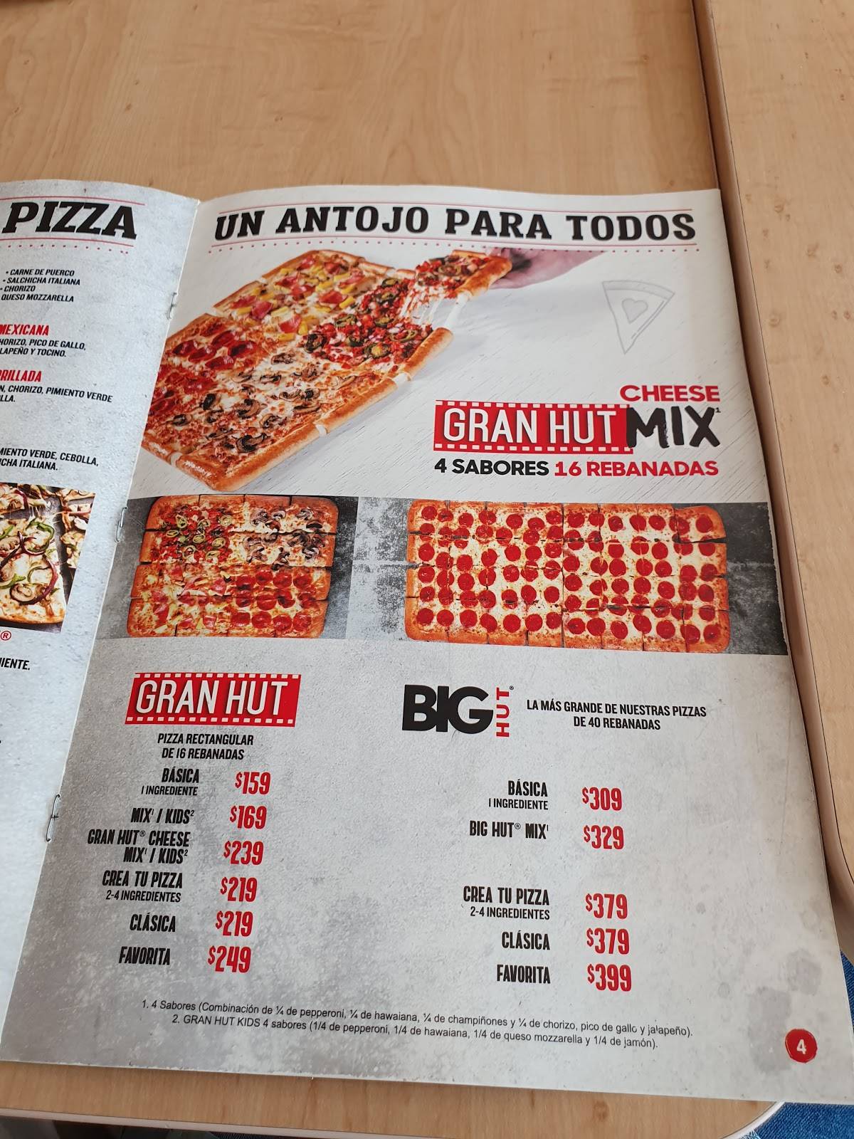Menu at Pizza Hut restaurant, Puerto Vallarta, Blvd. Francisco Medina