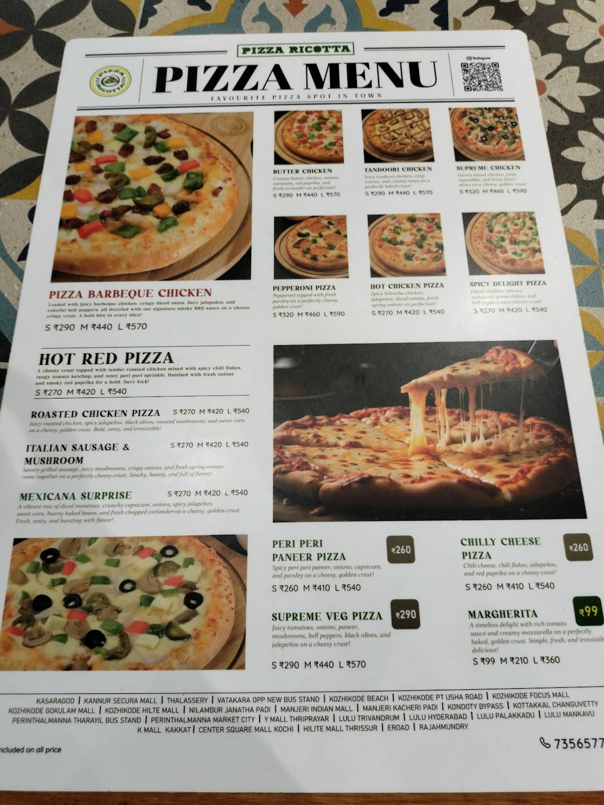 Pizza Ricotta Indian Mall menu