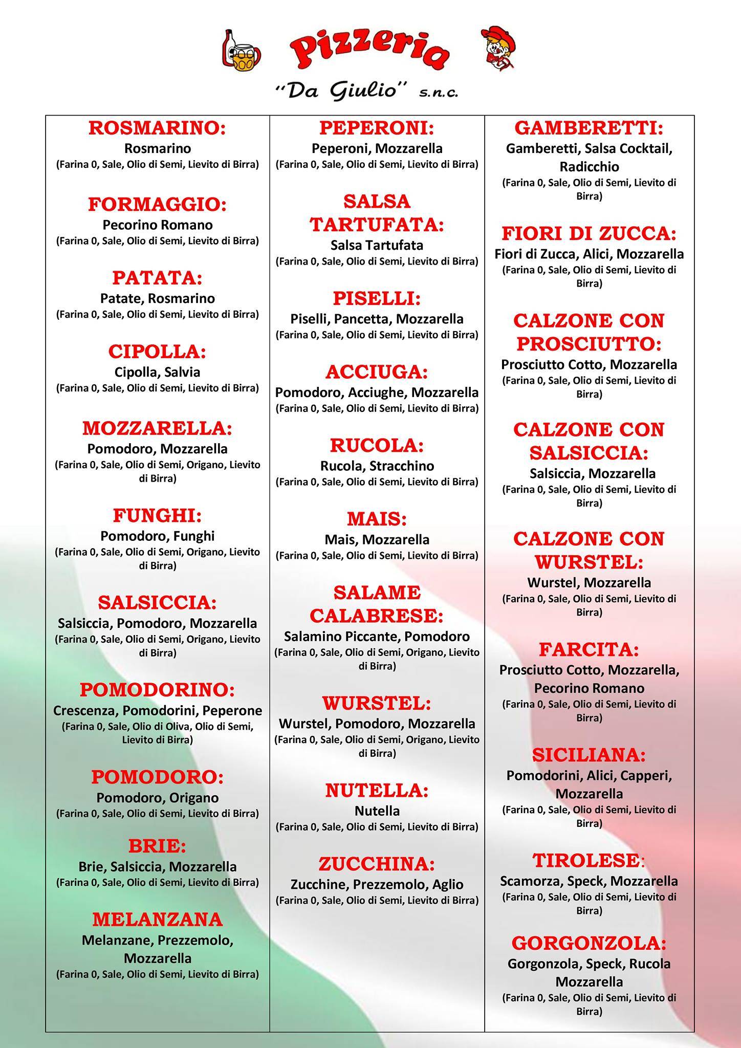 Menu di Pizza al taglio "Da Giulio" 