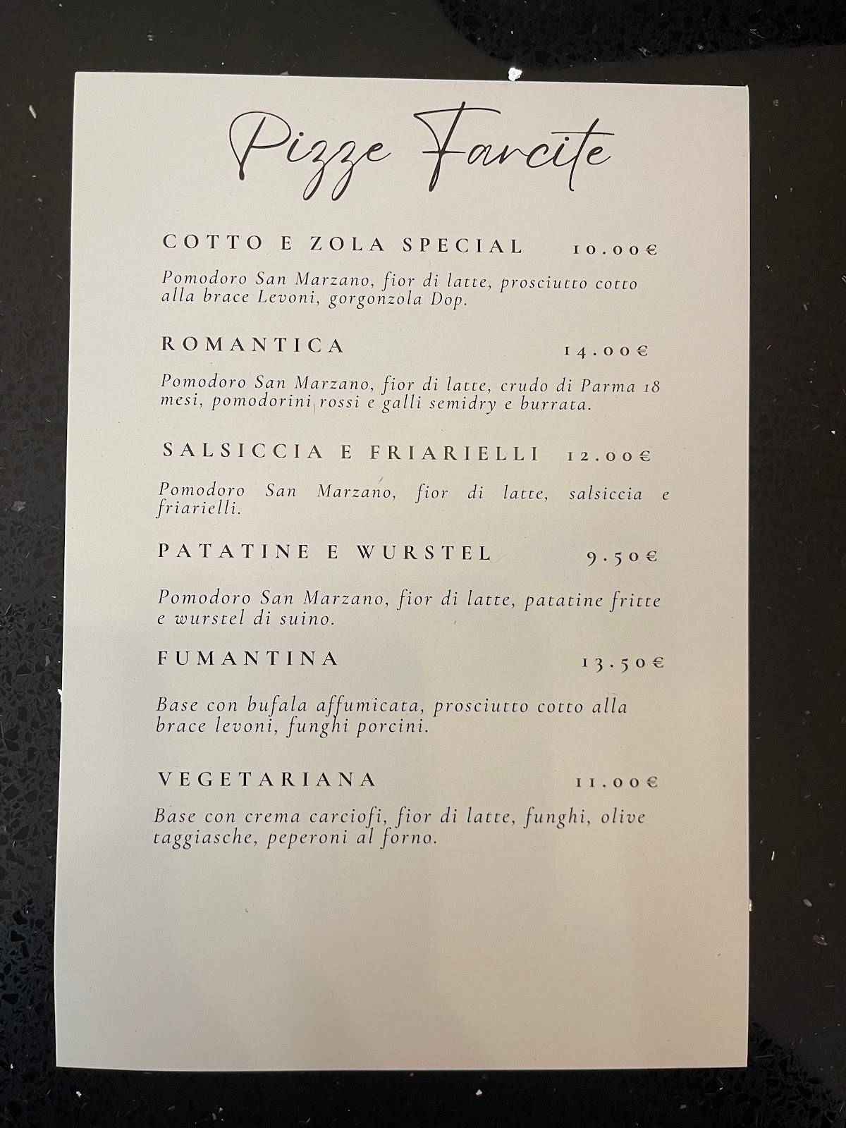 Menu di Pizza e cuore 
