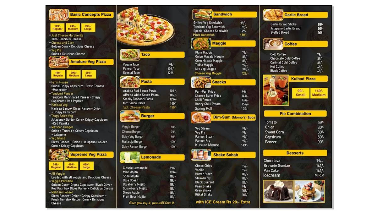 Pizza monk cafe & party hall menu