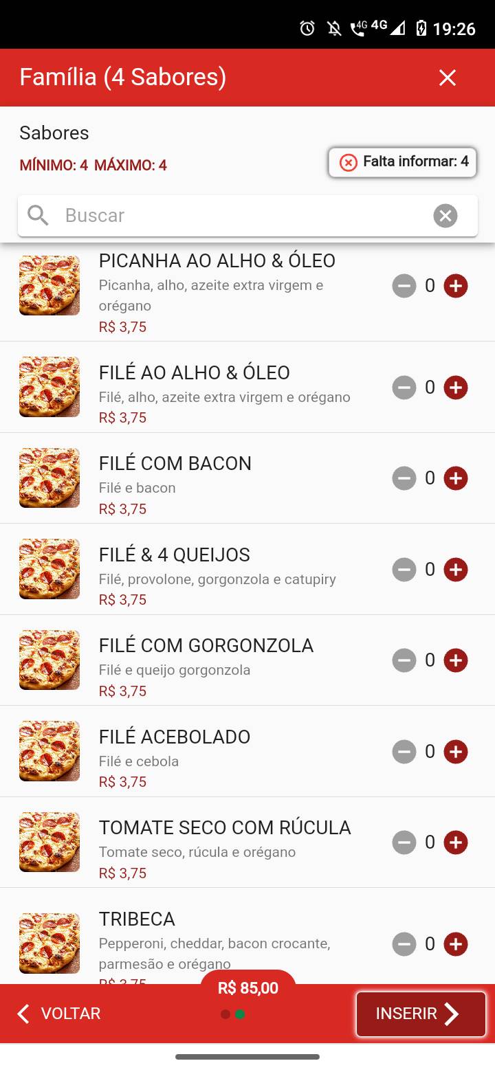 Pizzaria Central cardápio