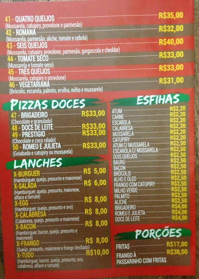 Pizzaria Copacabana cardápio