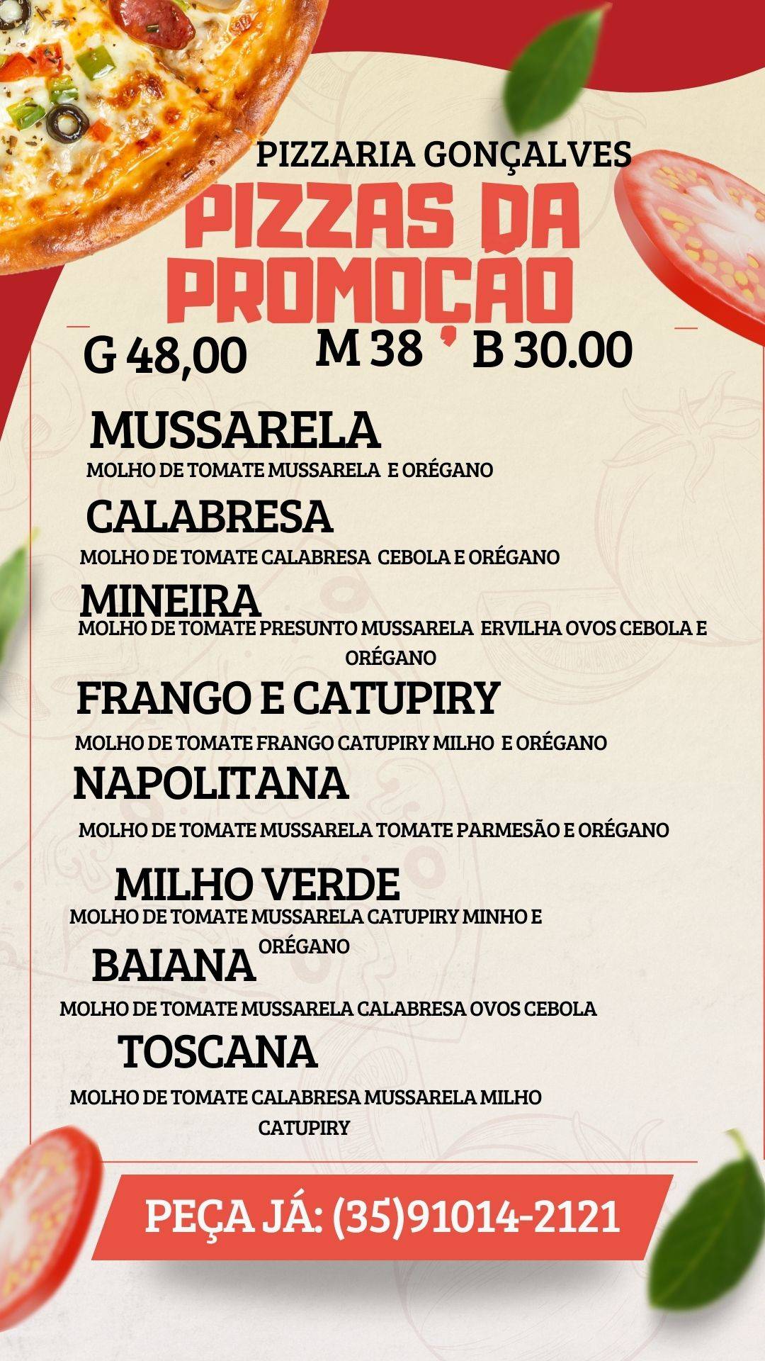 Pizzaria Gonçalves cardápio