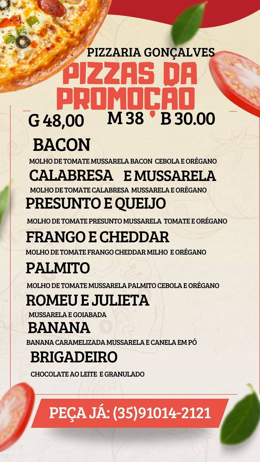 Pizzaria Gonçalves cardápio