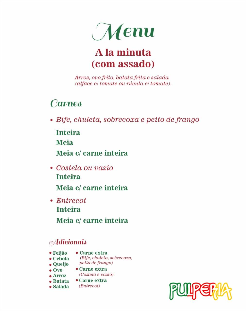Restaurante, parrilla e pizzaria Pulperia cardápio