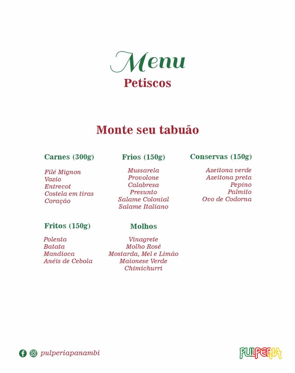 Restaurante, parrilla e pizzaria Pulperia cardápio