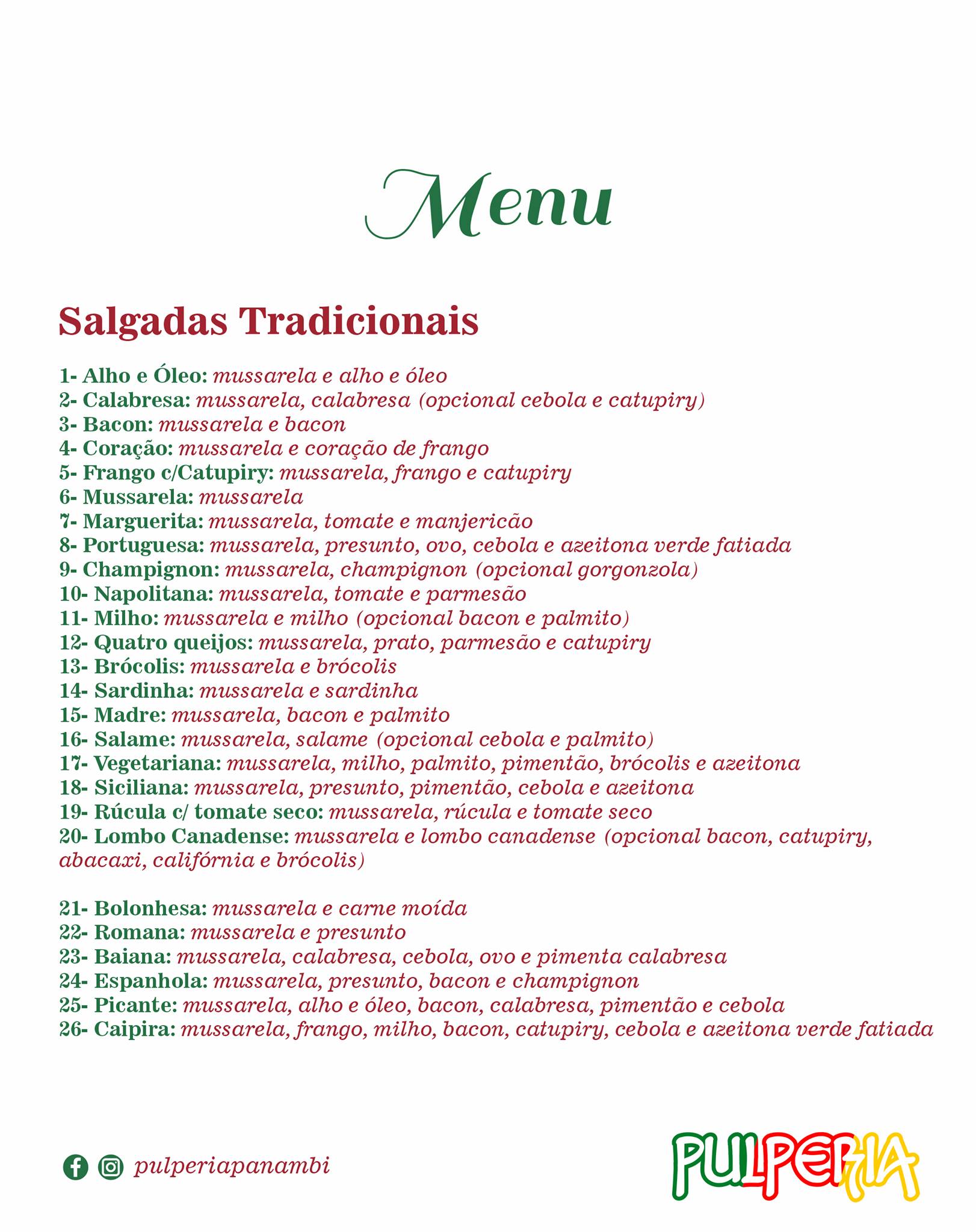 Restaurante, parrilla e pizzaria Pulperia cardápio