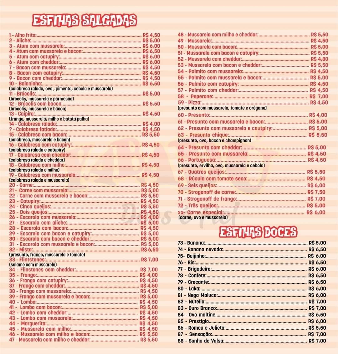 Pizzaria e Esfiharia Yabadu cardápio