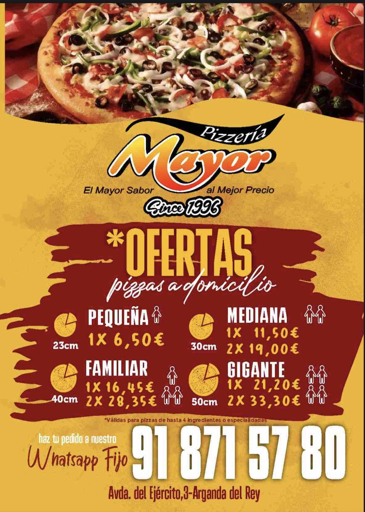Carta de Pizzería Mayor, Arganda del Rey