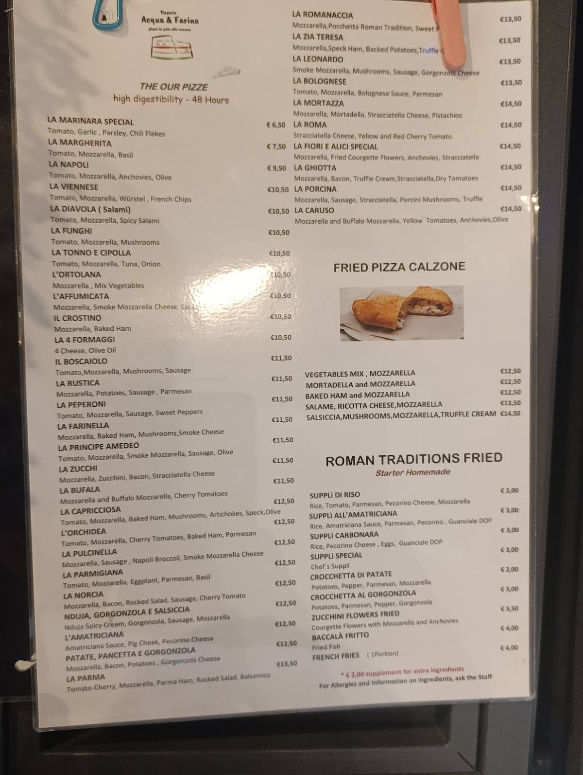 Menu di Pizzeria Acqua & Farina 