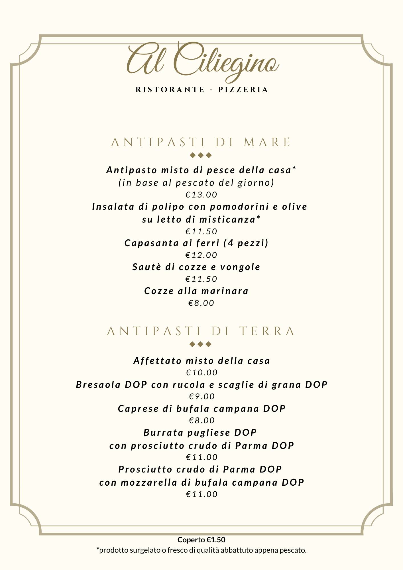 Menu di Al Ciliegino Ristorante Pizzeria 