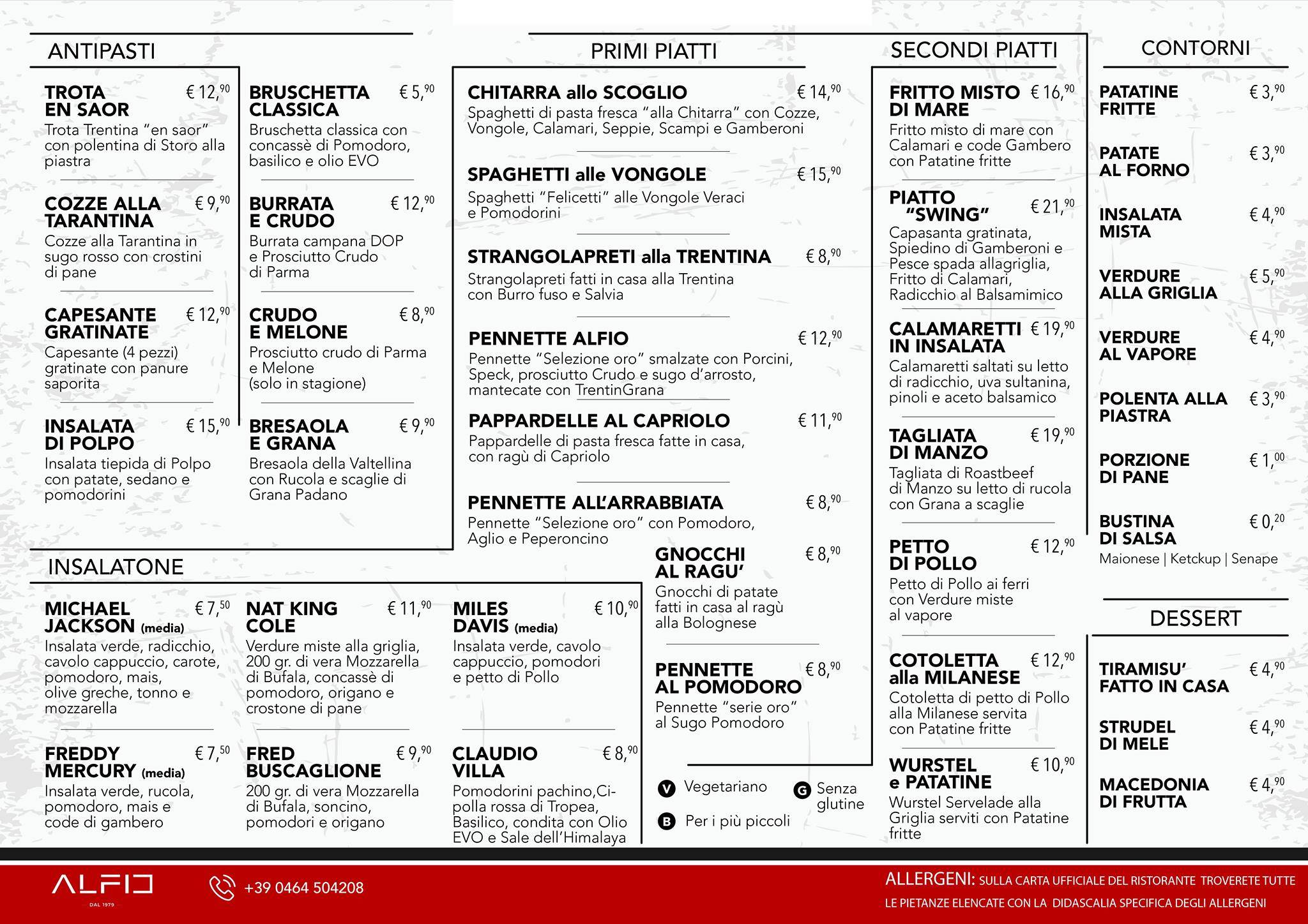 Menu di ALFIO Ristorante Pizzeria Bar 