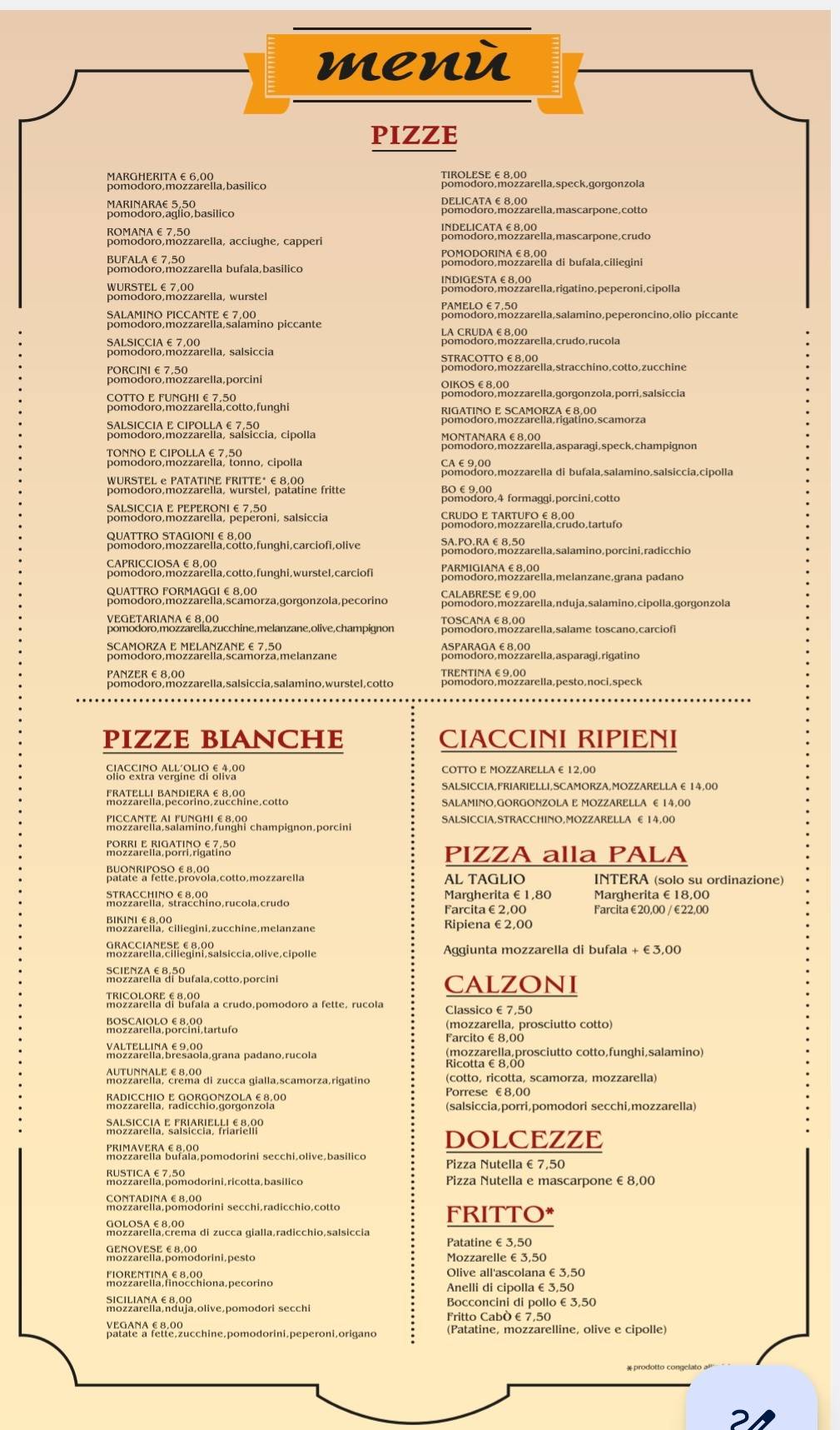 Menu de Pizzeria Cabó