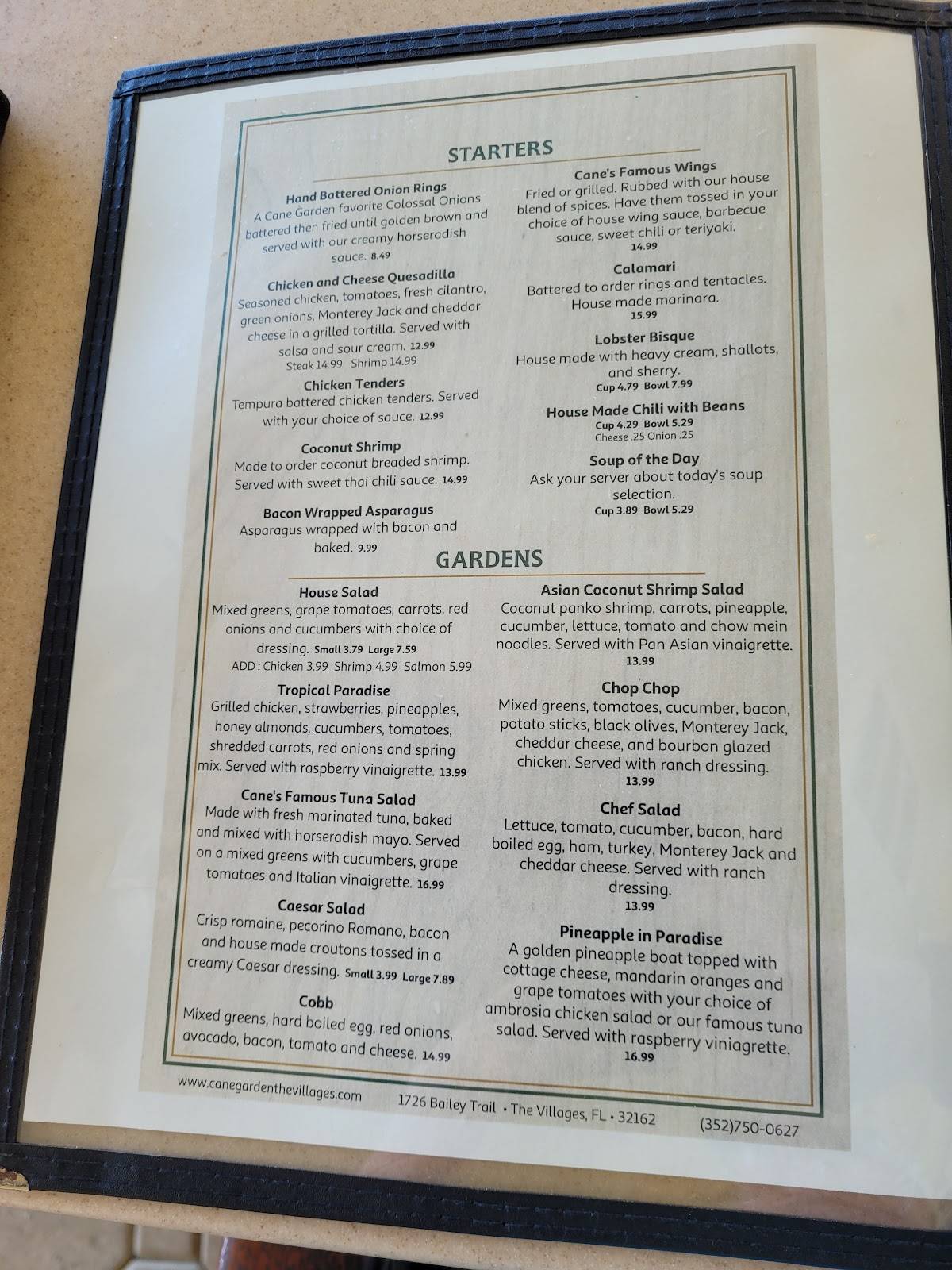 Menu at Cane Garden Country Club, The Villages