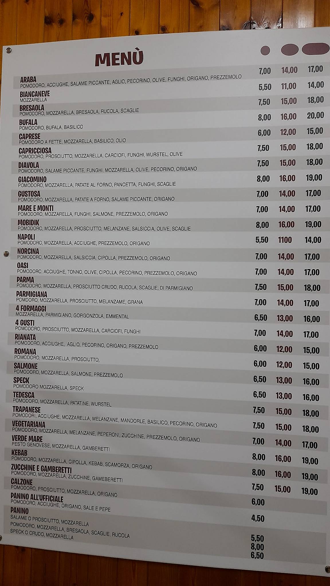 Menu di Pizzeria Da Giacomino 