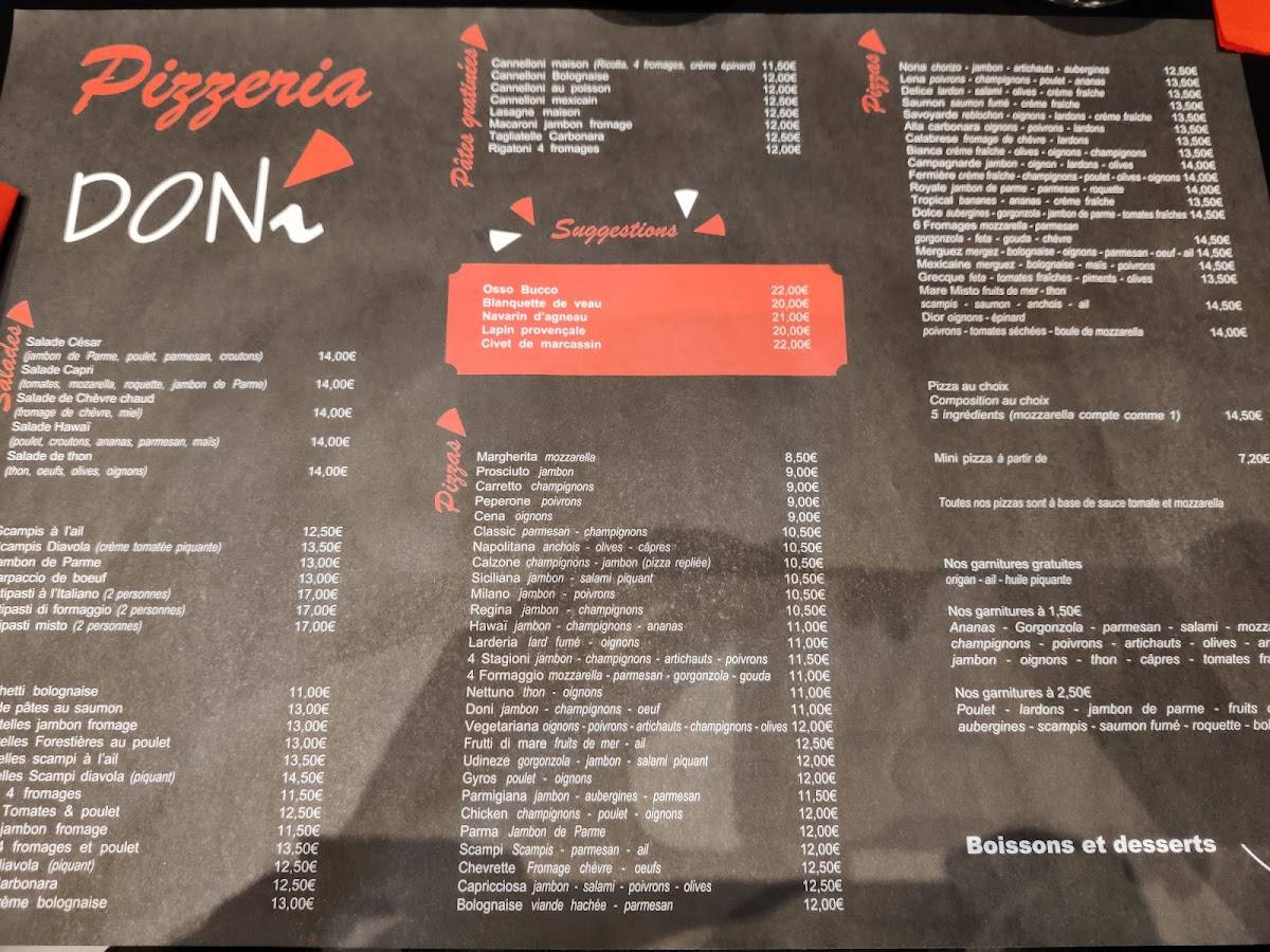Menu de Pizzeria Doni