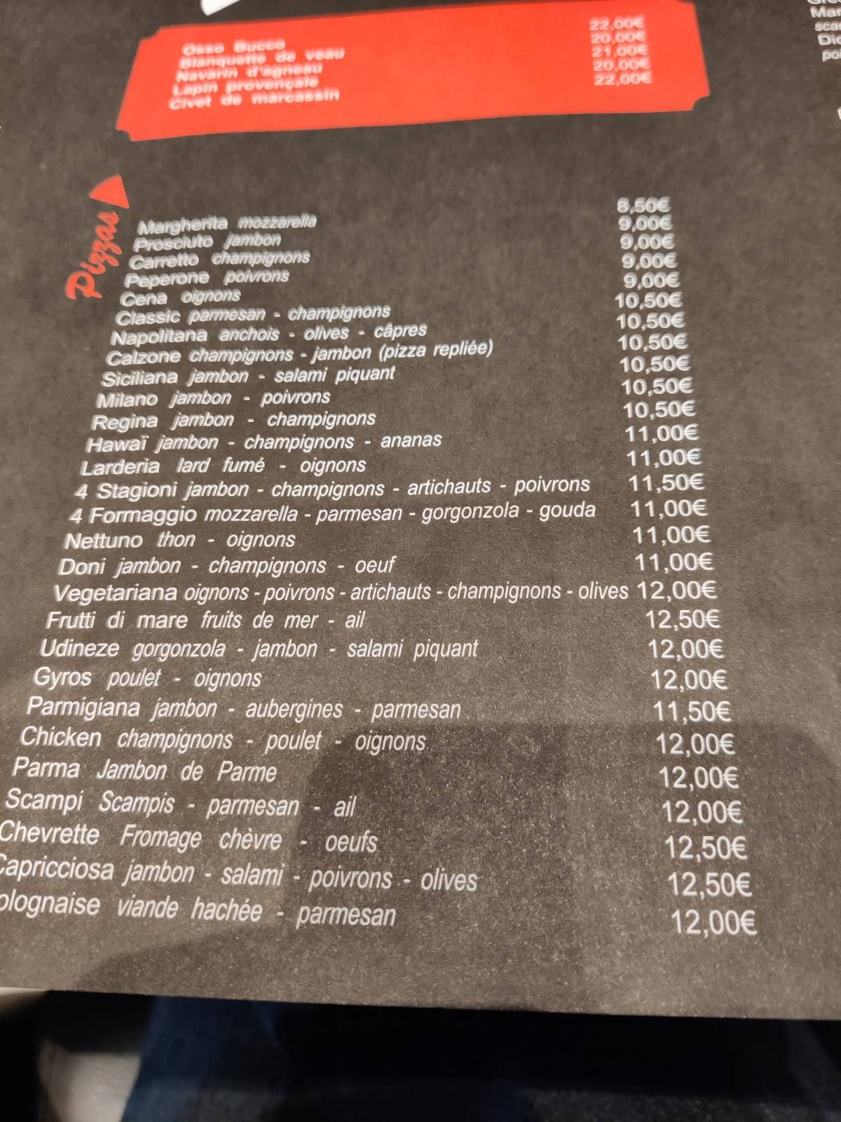 Menu de Pizzeria Doni