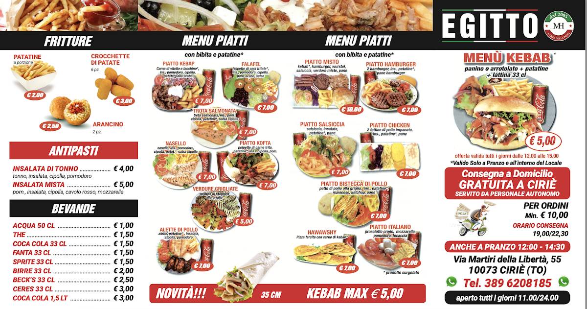 Menu di Pizzeria Egitto - Ciriè 