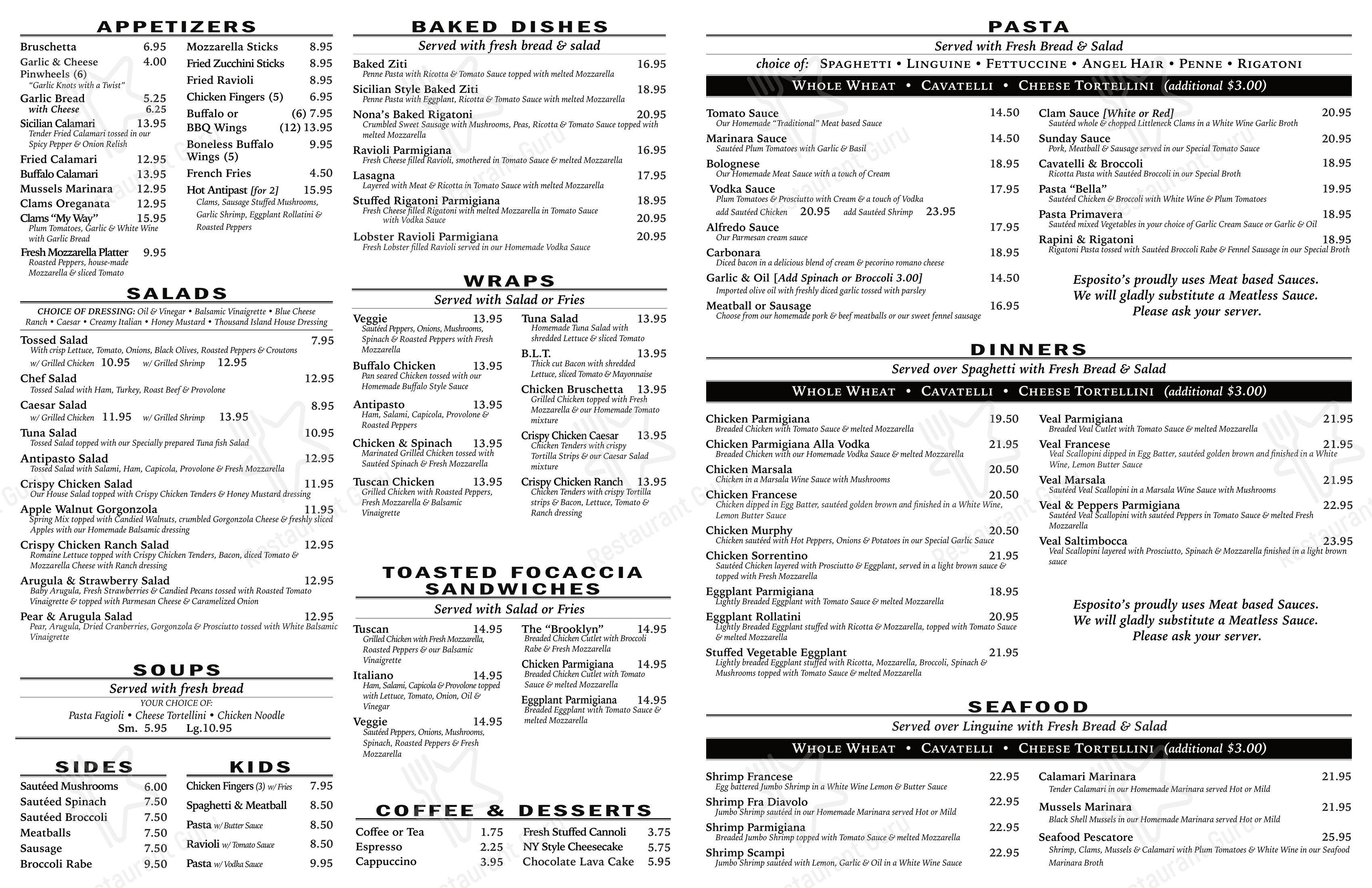 Menu at Esposito's Pizza pizzeria, Manasquan
