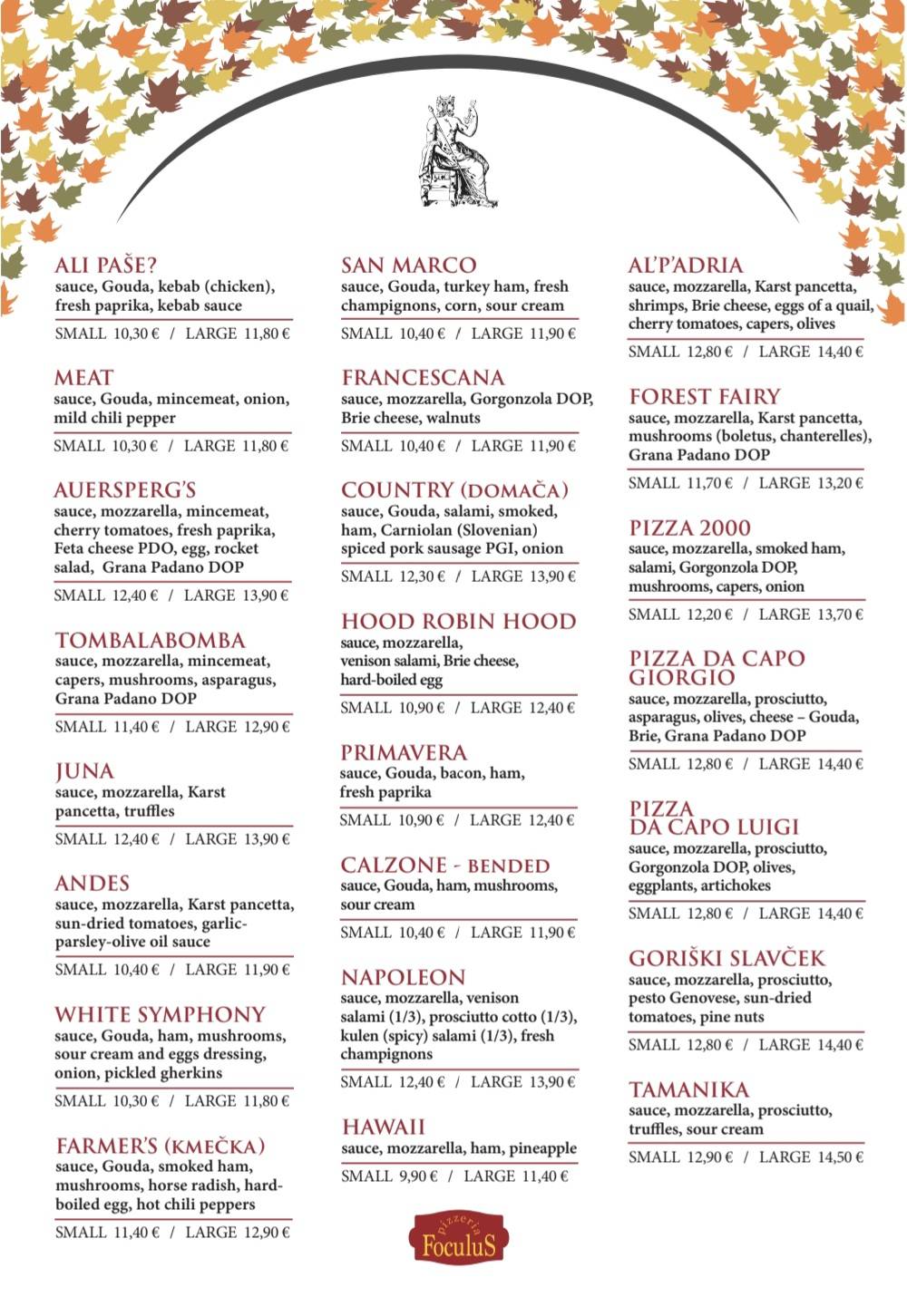 Menu di Pizzeria FoculuS 