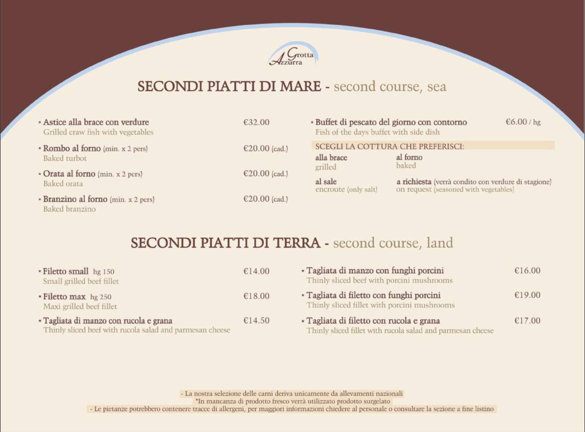 Menu di Pizzeria Grotta Azzurra 
