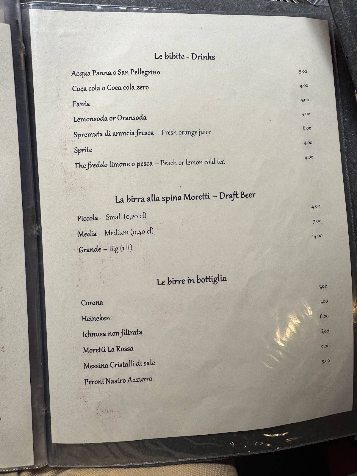 Menu de Hostaria de' Pastini
