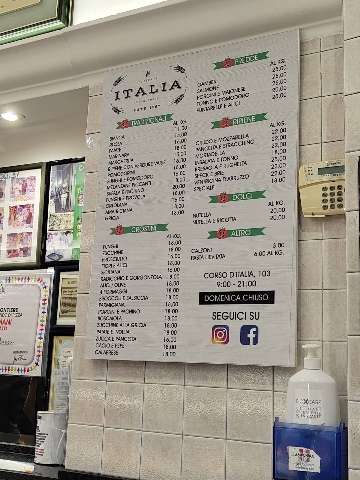 Menu di Pizzeria Italia dal 1987 