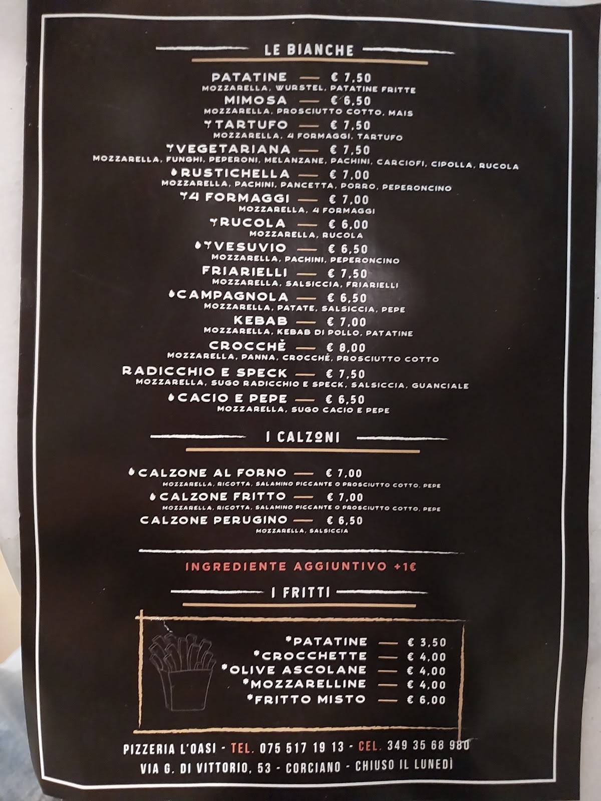 Menu di Pizzeria L'Oasi 