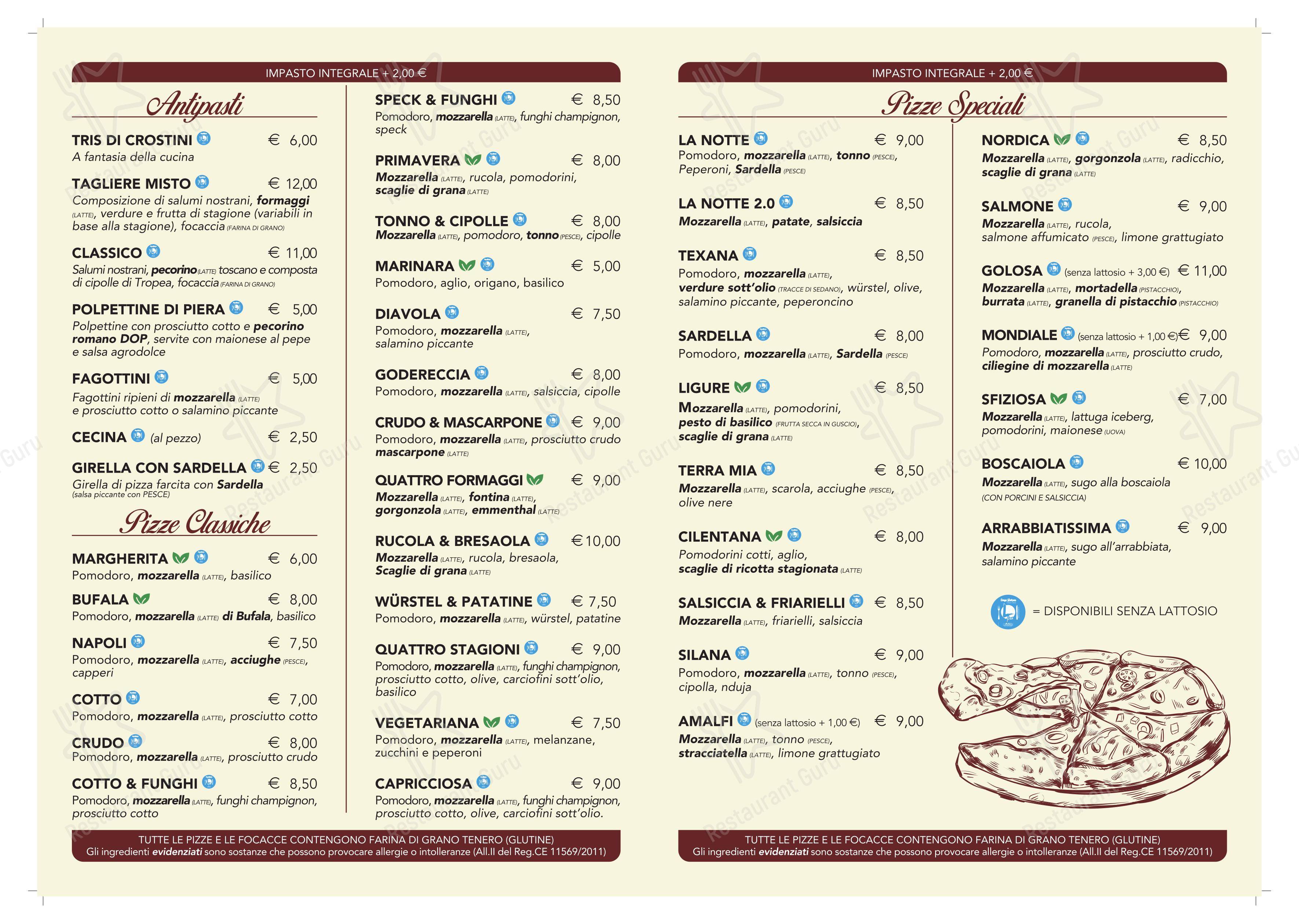 Menu per Pizzeria La Notte in Capannori