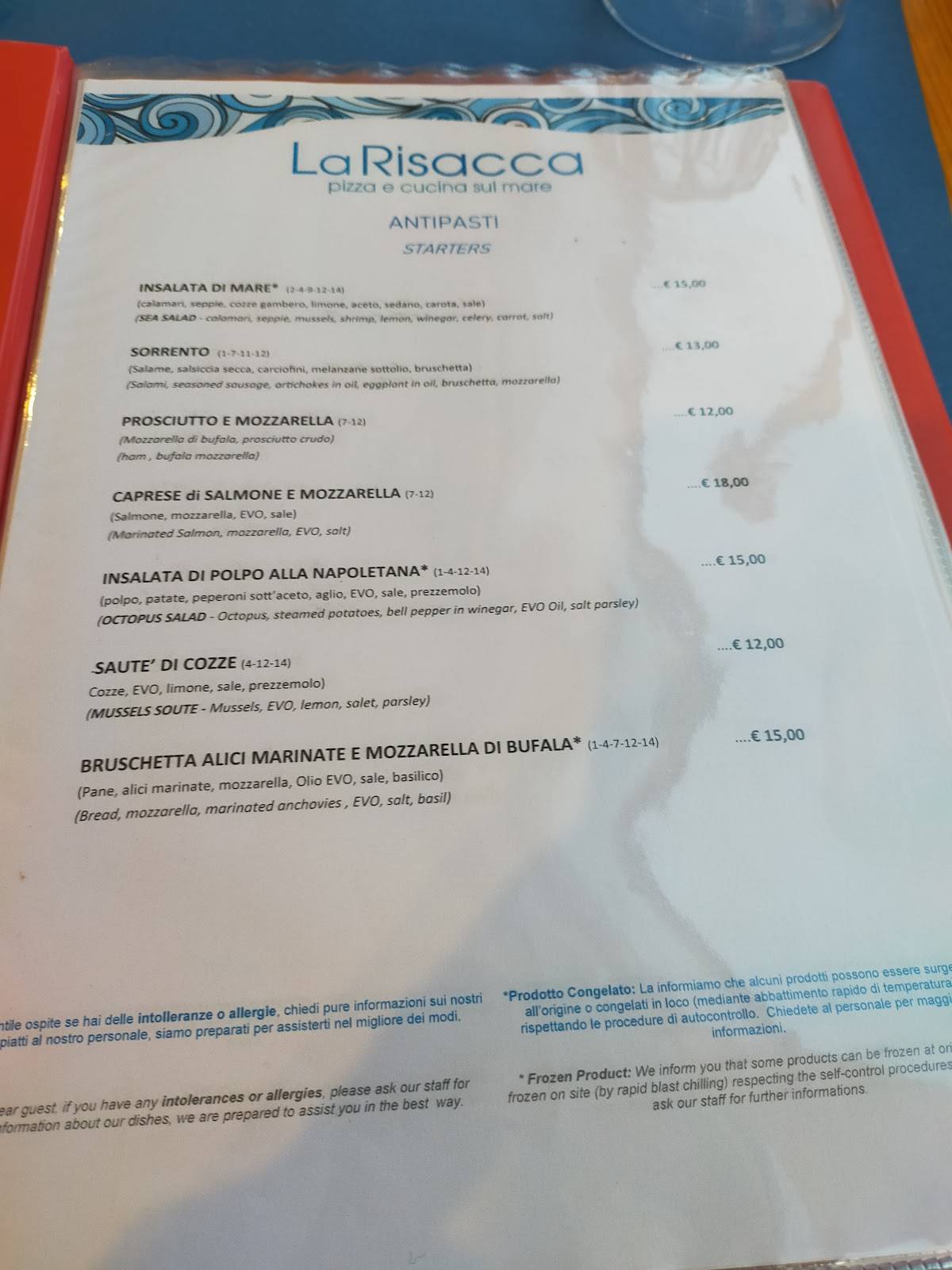 Menu di La Risacca Pizza e Cucina Sul Mare 