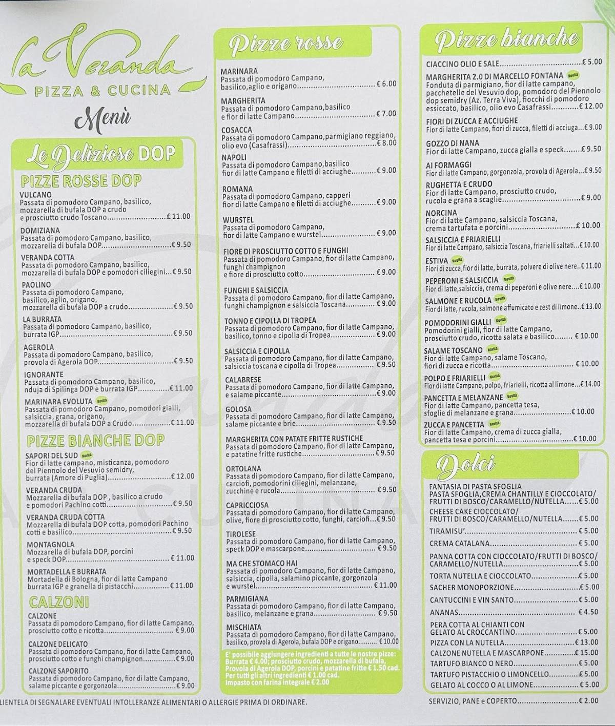 Menu di Pizzeria La Veranda Siena 