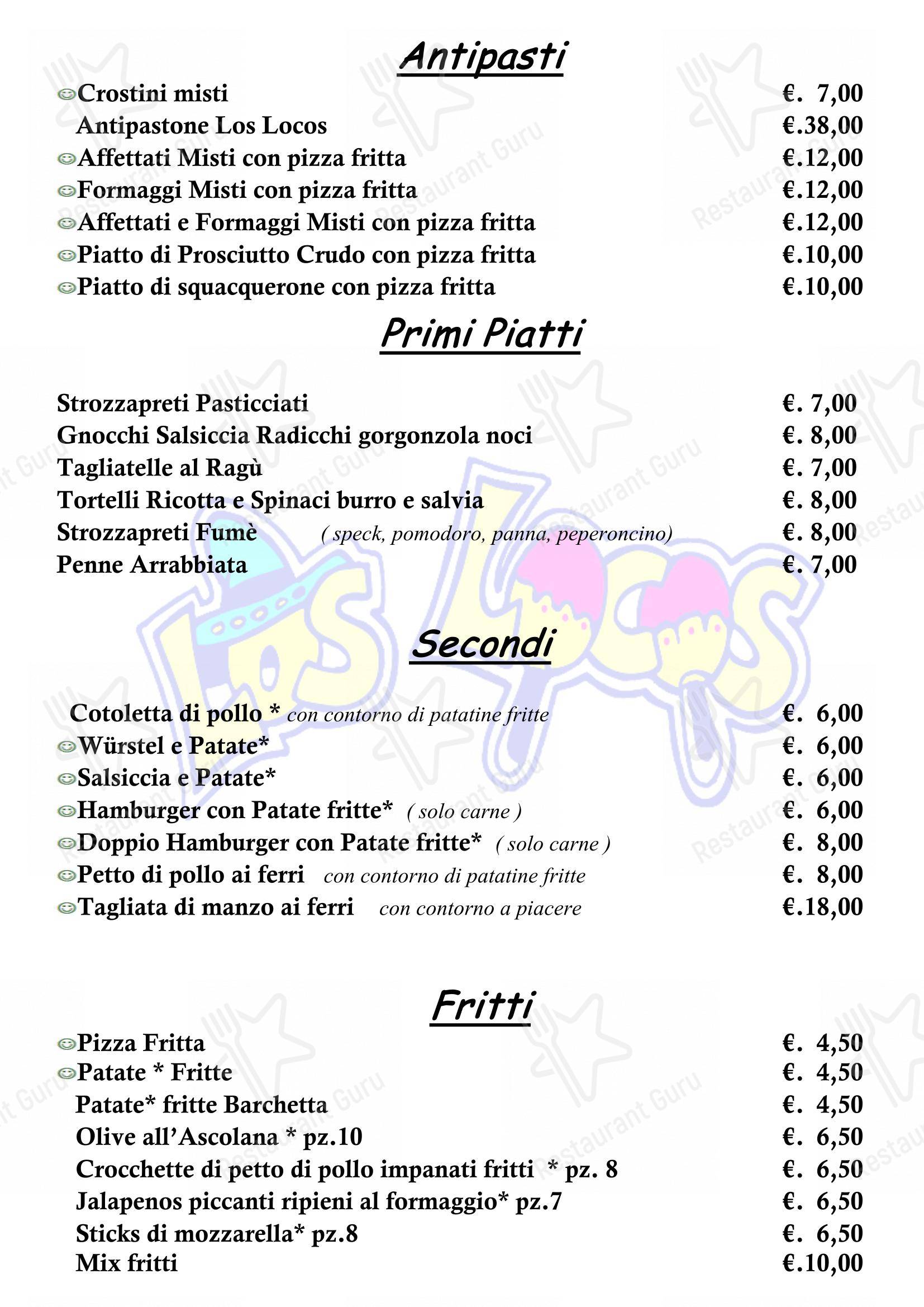 Menu per Pizzeria Los Locos ristorante