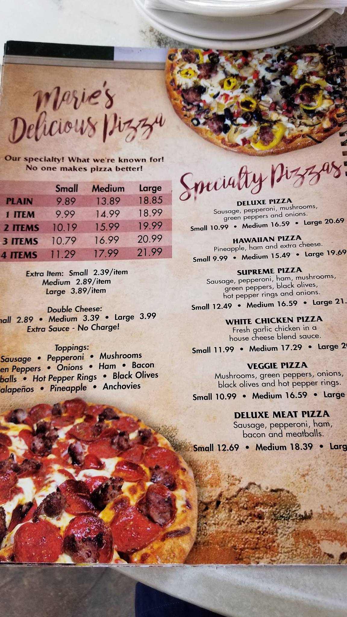 Menu at Marie's Restaurant, Wadsworth