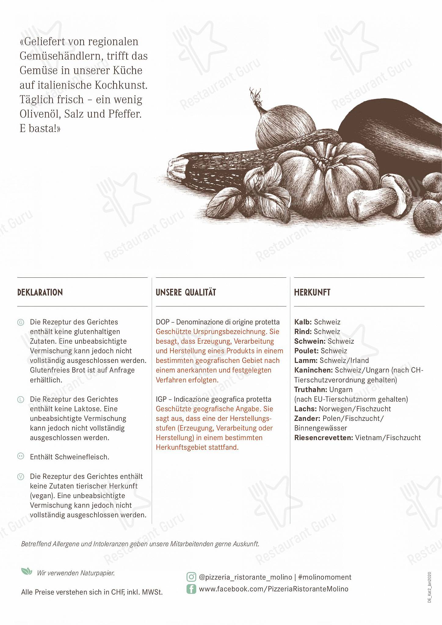 Takeaway Menu per Pizzeria Ristorante Molino Stauffacher in Zurigo