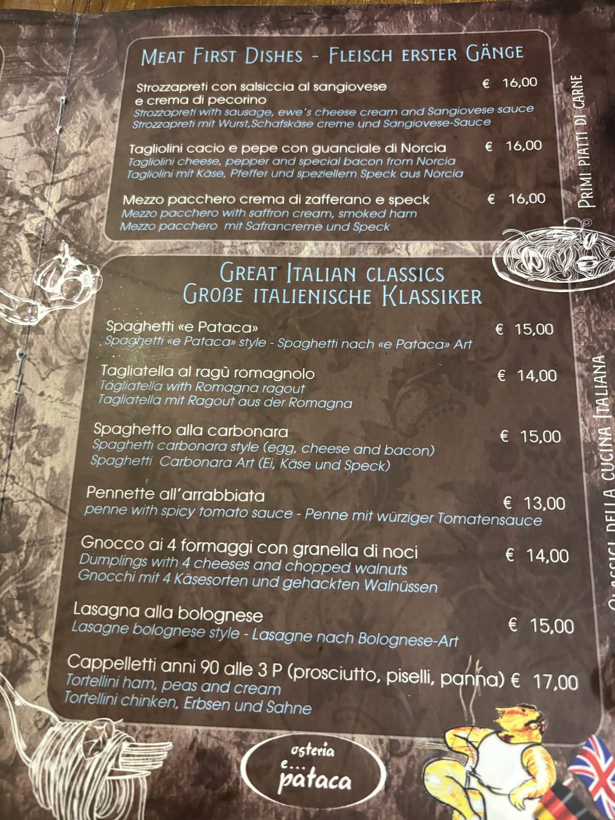 Menu di Osteria e Pataca 