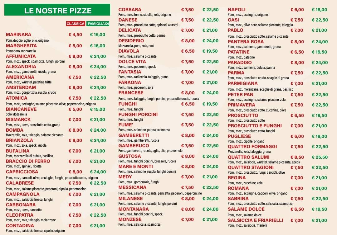 Menu di Pizzeria Peter Pan 