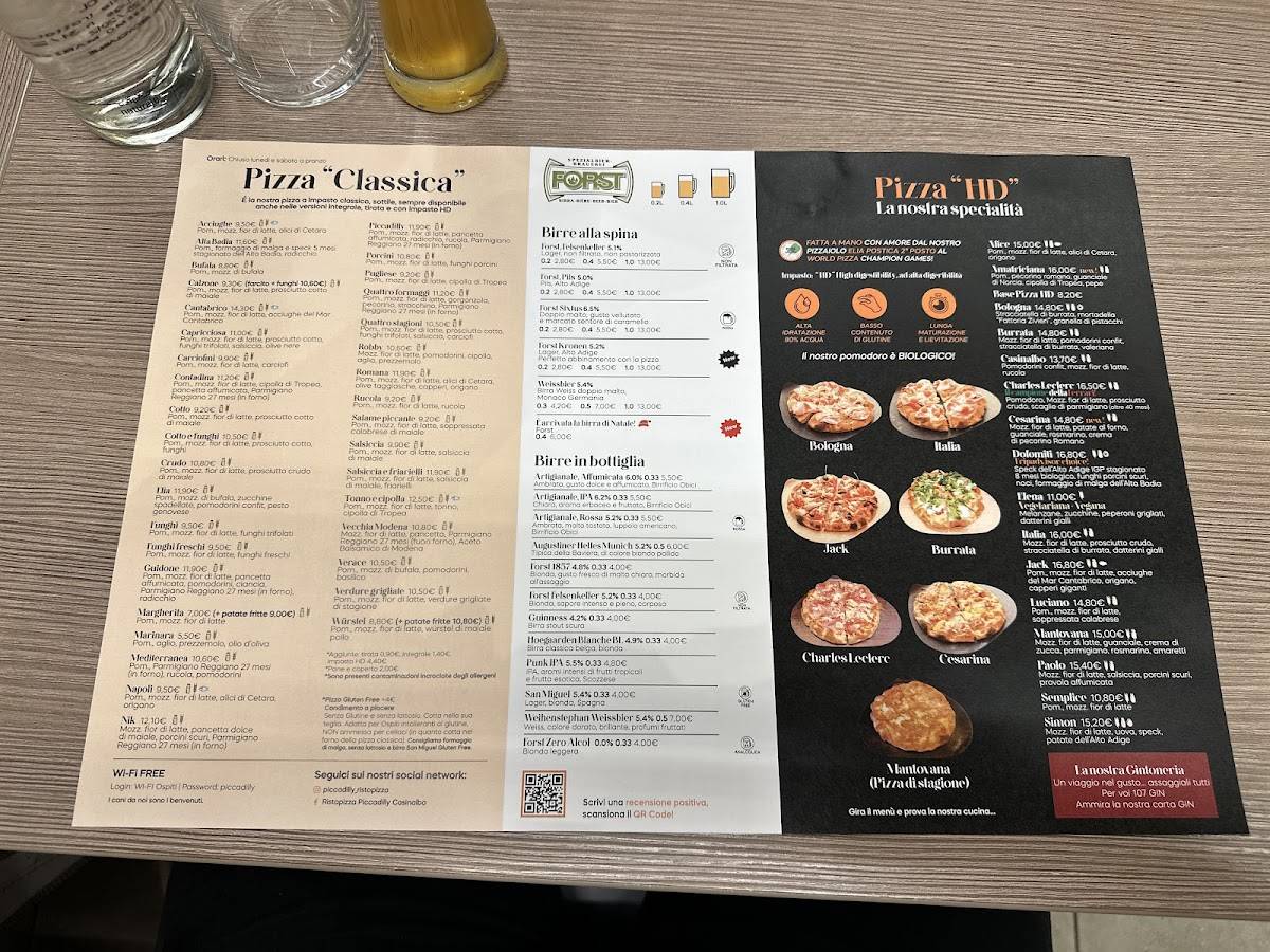 Menu di Piccadilly Pizzeria Ristorante 