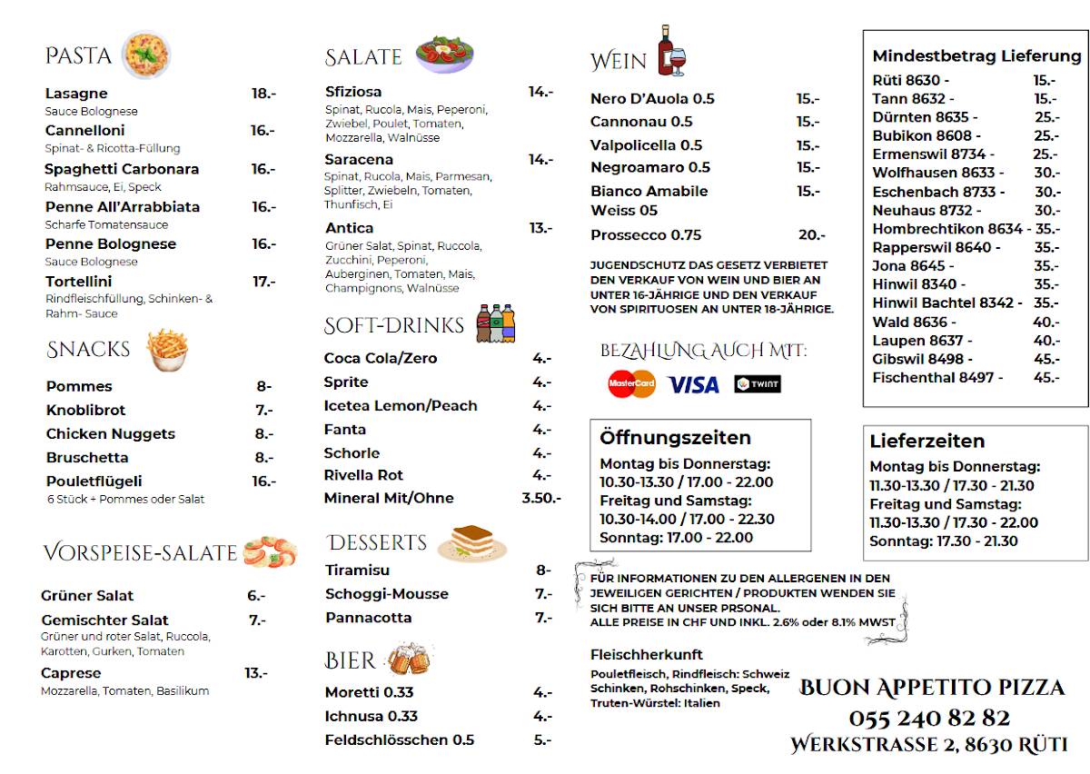 Menu di Pizzeria - Pizzakurier Buon Appetito Pizza 