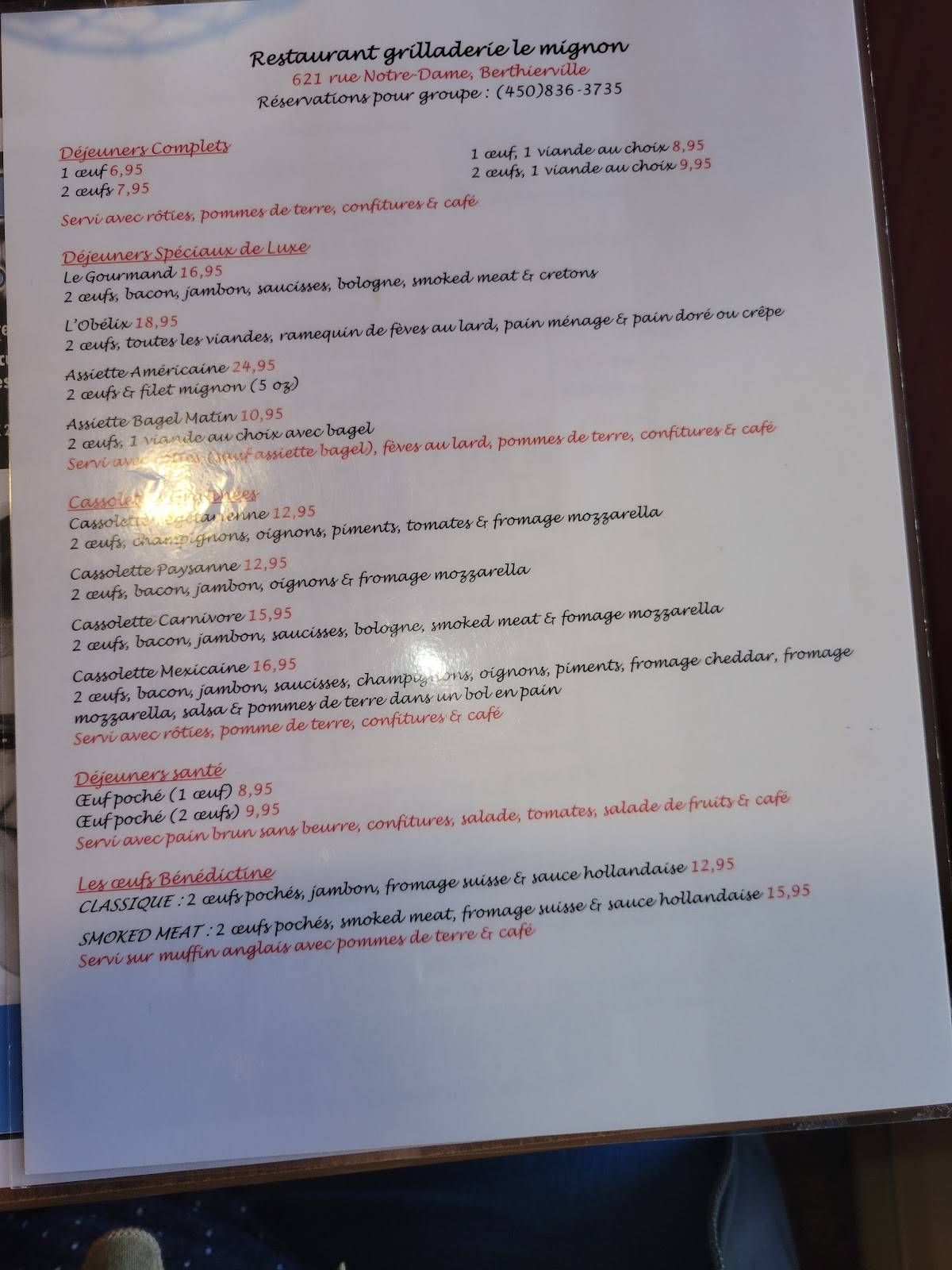 Menu de Restaurant grilladerie le mignon