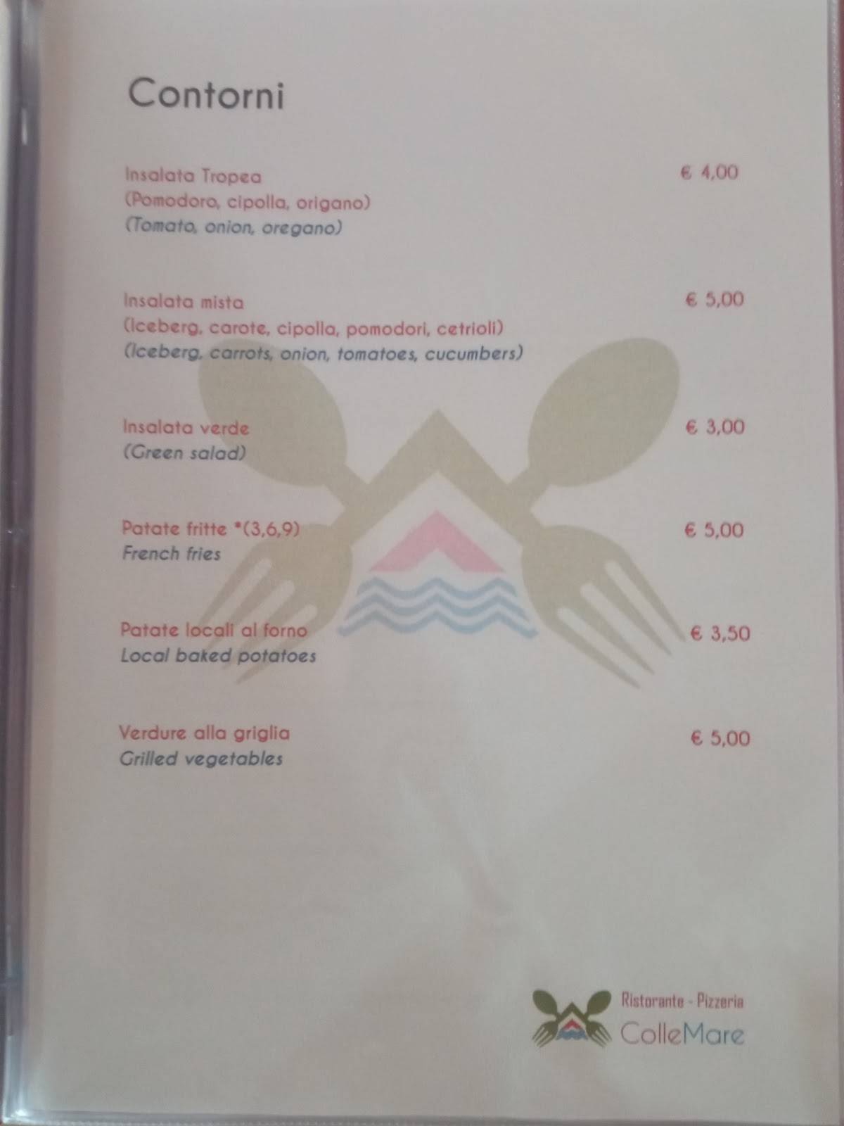 Menu di Ristorante pizzeria collemare 
