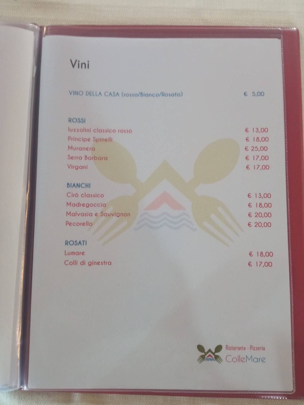 Menu di Ristorante pizzeria collemare 