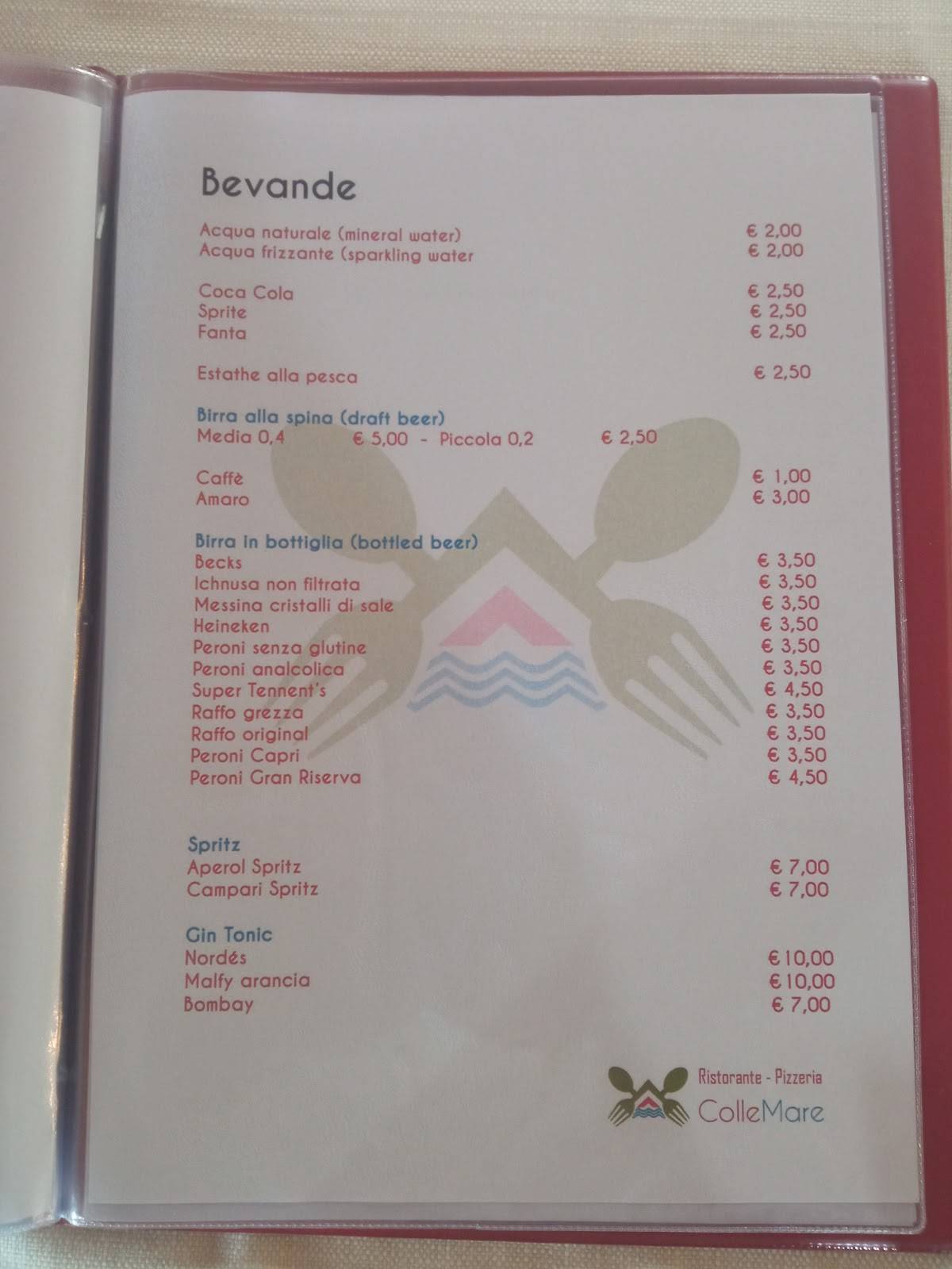 Menu di Ristorante pizzeria collemare 