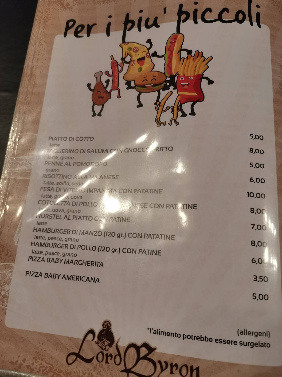 Menu di Ristorante Lord Byron 