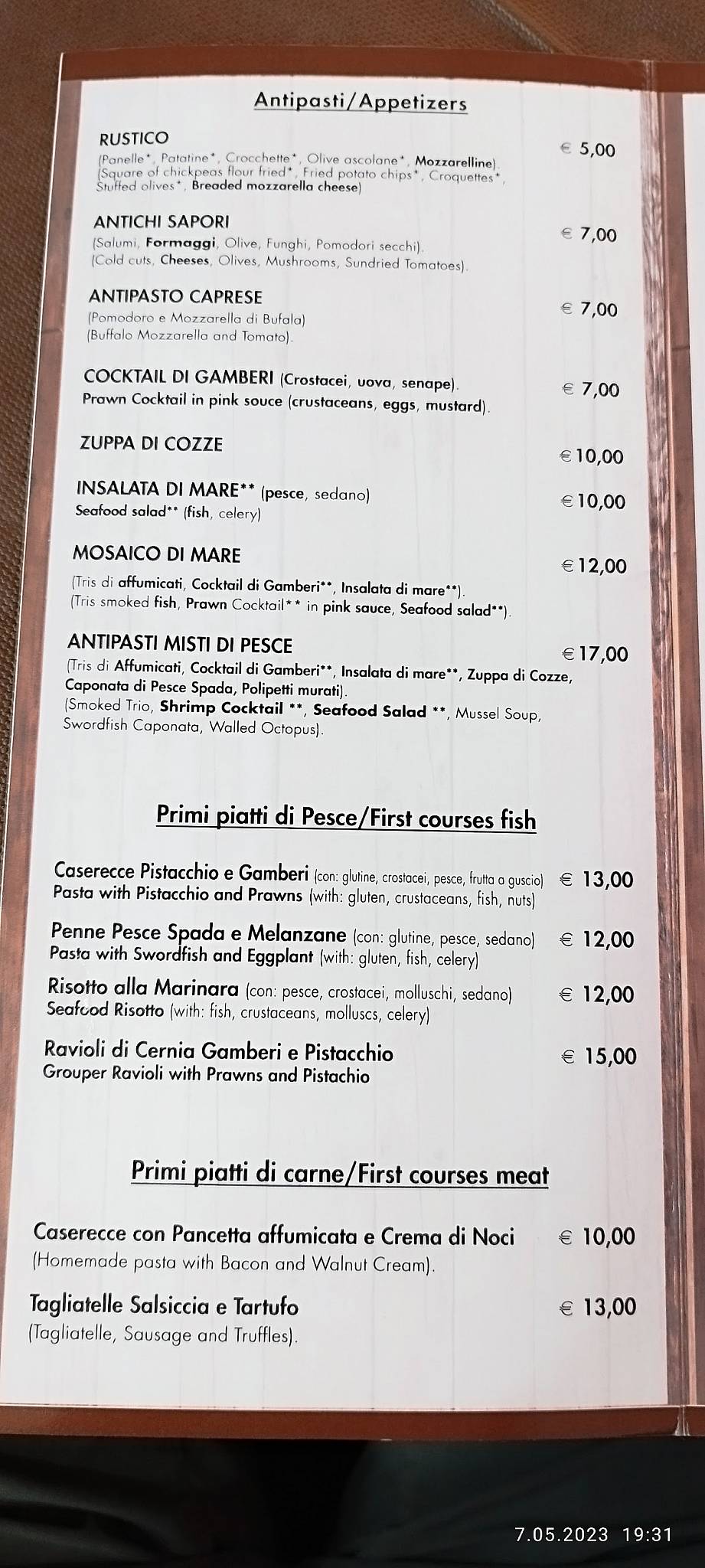 Menu di Ristorante Pizzeria Buenos Aires 