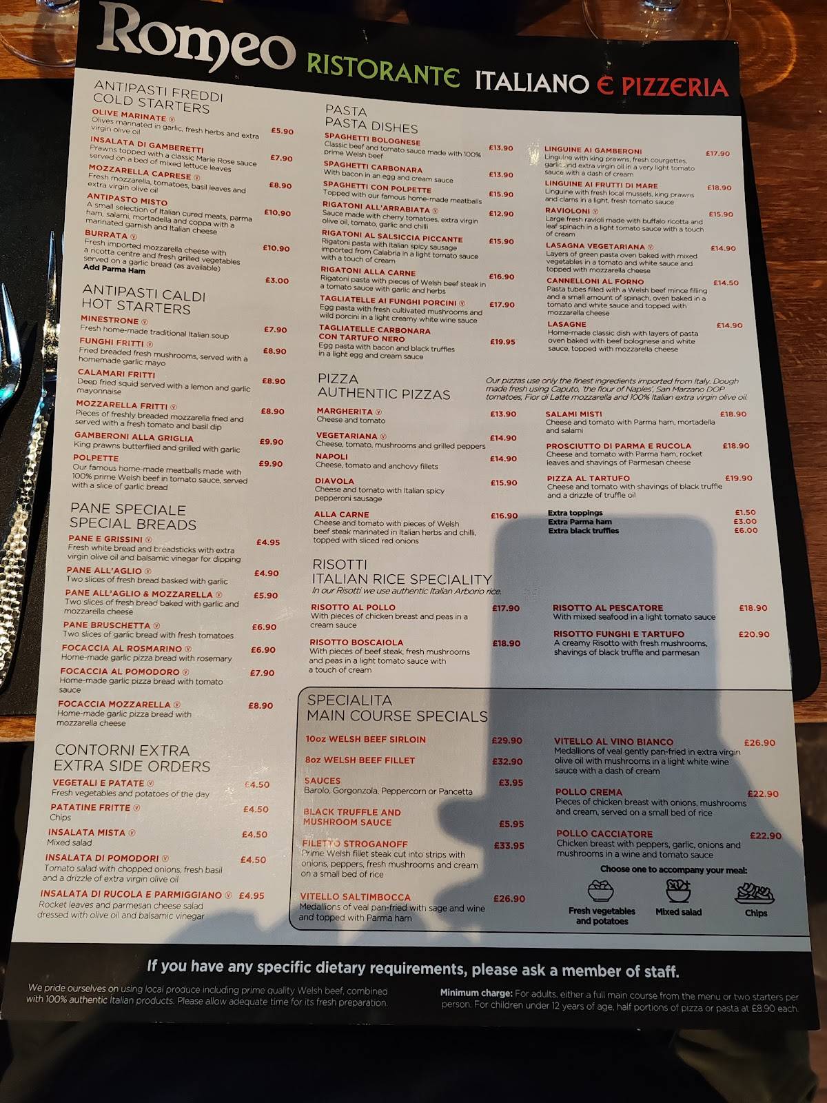 Menu at Romeo Ristorante Italiano pizzeria, Llandudno, 25 Lloyd St