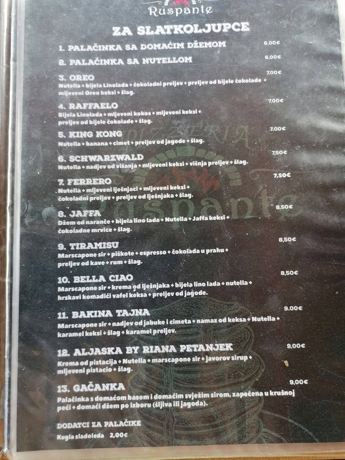 Menu de Pizzeria Ruspante